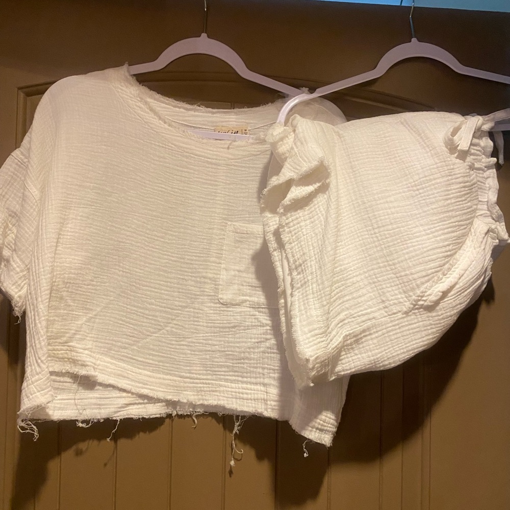White linen set. M top, L shorts with liner